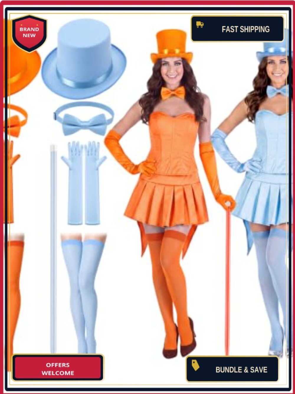 10 Pc 90s Couple Costume Set Top Hats Canes Bow Ties Adult Cosplay